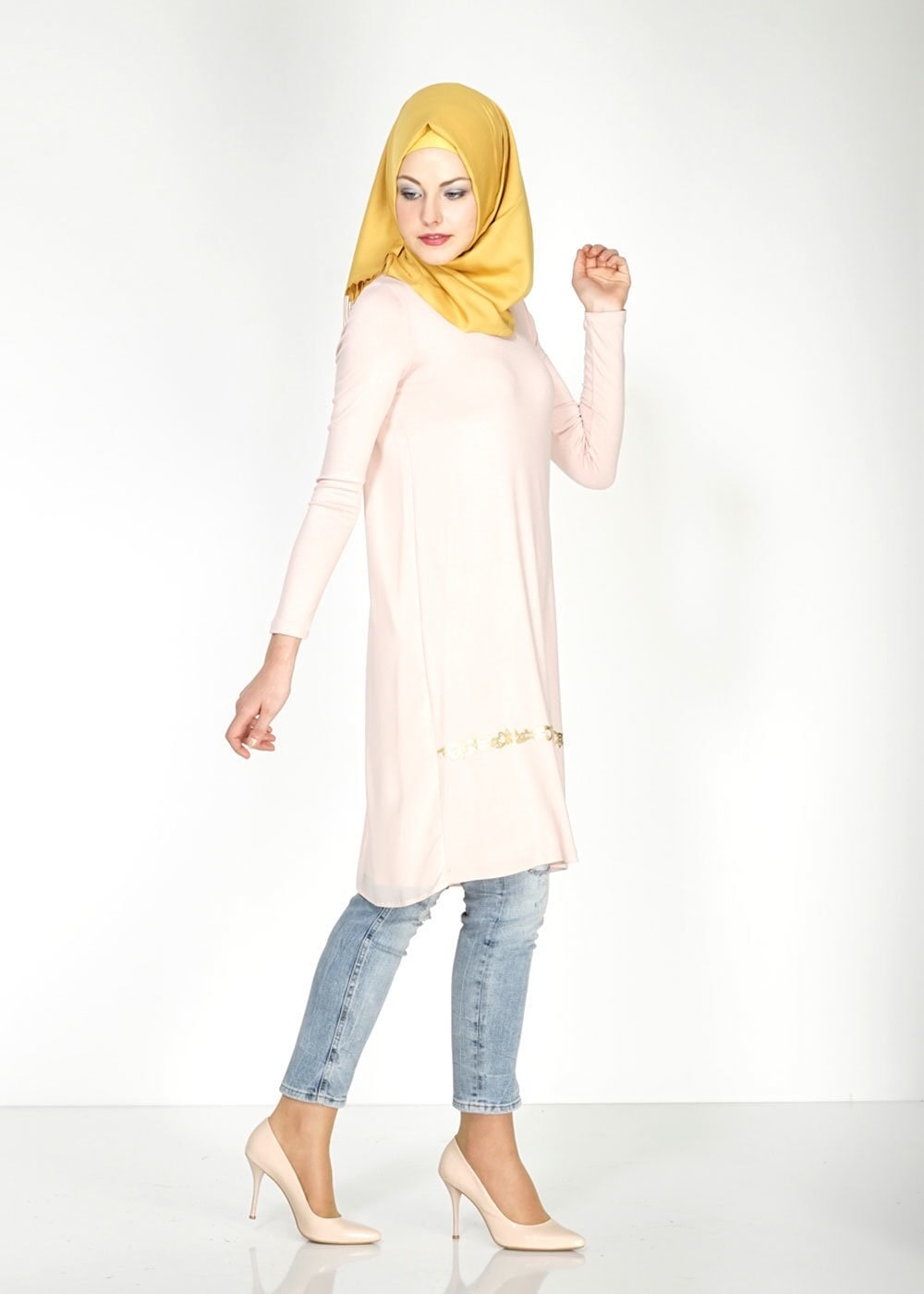 Tesettür giyim PUDRA İŞLEME DETAYLI TUNİK 4692