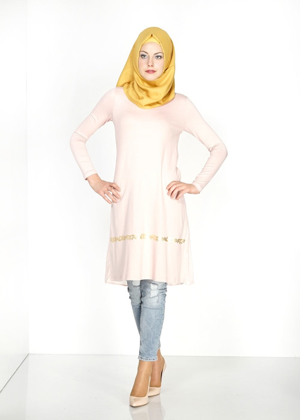 Tesettür giyim PUDRA İŞLEME DETAYLI TUNİK 4692