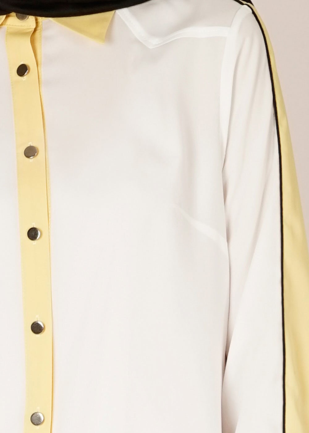 Tesettür giyim SARI İKİ RENKLİ METAL DÜĞMELİ DÜZ TUNİK 4693 