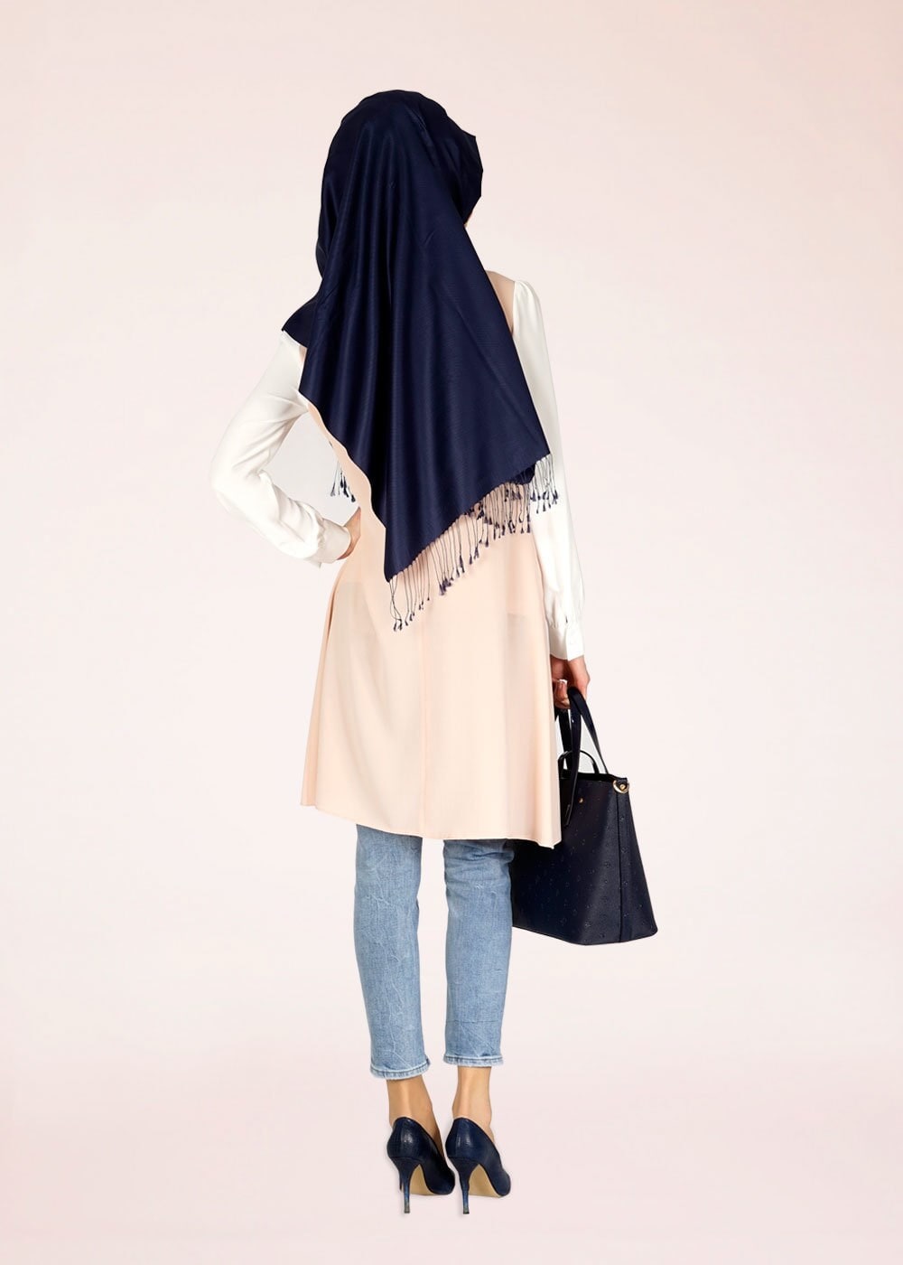 Tesettür giyim PUDRA MANŞETLERİ DÜĞMELİ DÜZ TUNİK 4718