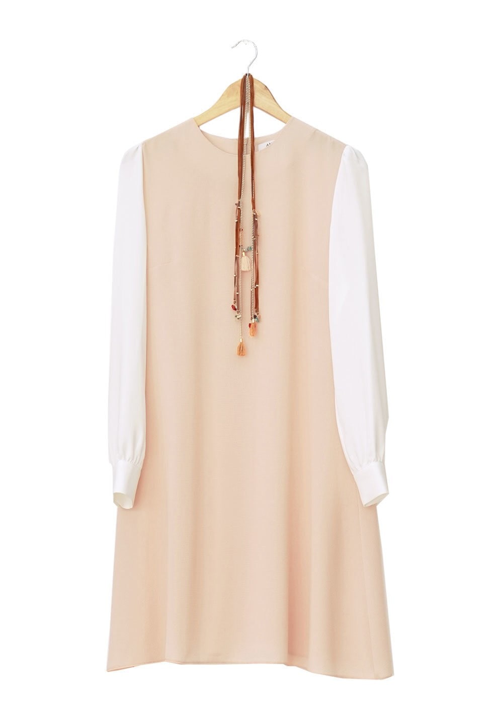 Tesettür giyim PUDRA MANŞETLERİ DÜĞMELİ DÜZ TUNİK 4718