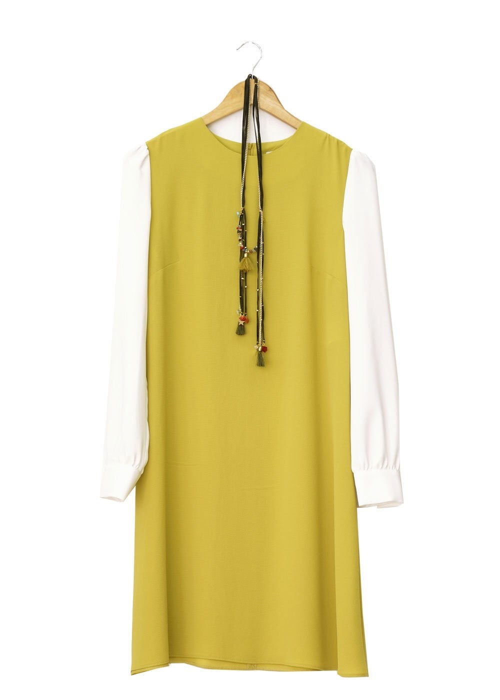 Tesettür giyim YEŞİL MANŞETLERİ DÜĞMELİ DÜZ TUNİK 4718