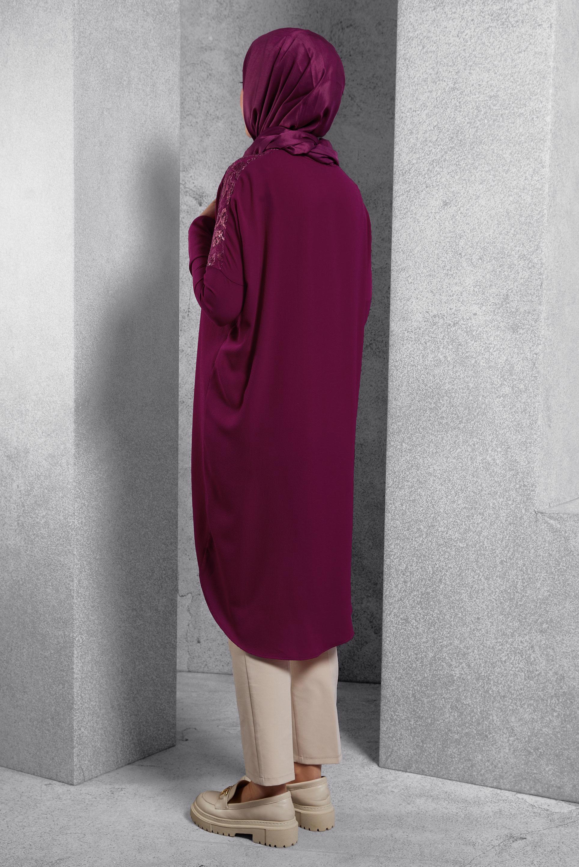 Hijab clothing PURPLE PATTERNED ASYMMETRIC CUT TUNIC 4722