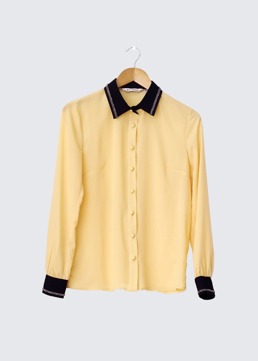 Tesettür giyim SARI YAKASI VE MANŞETLERİ TAŞ İŞLEMELİ BLUZ 4727