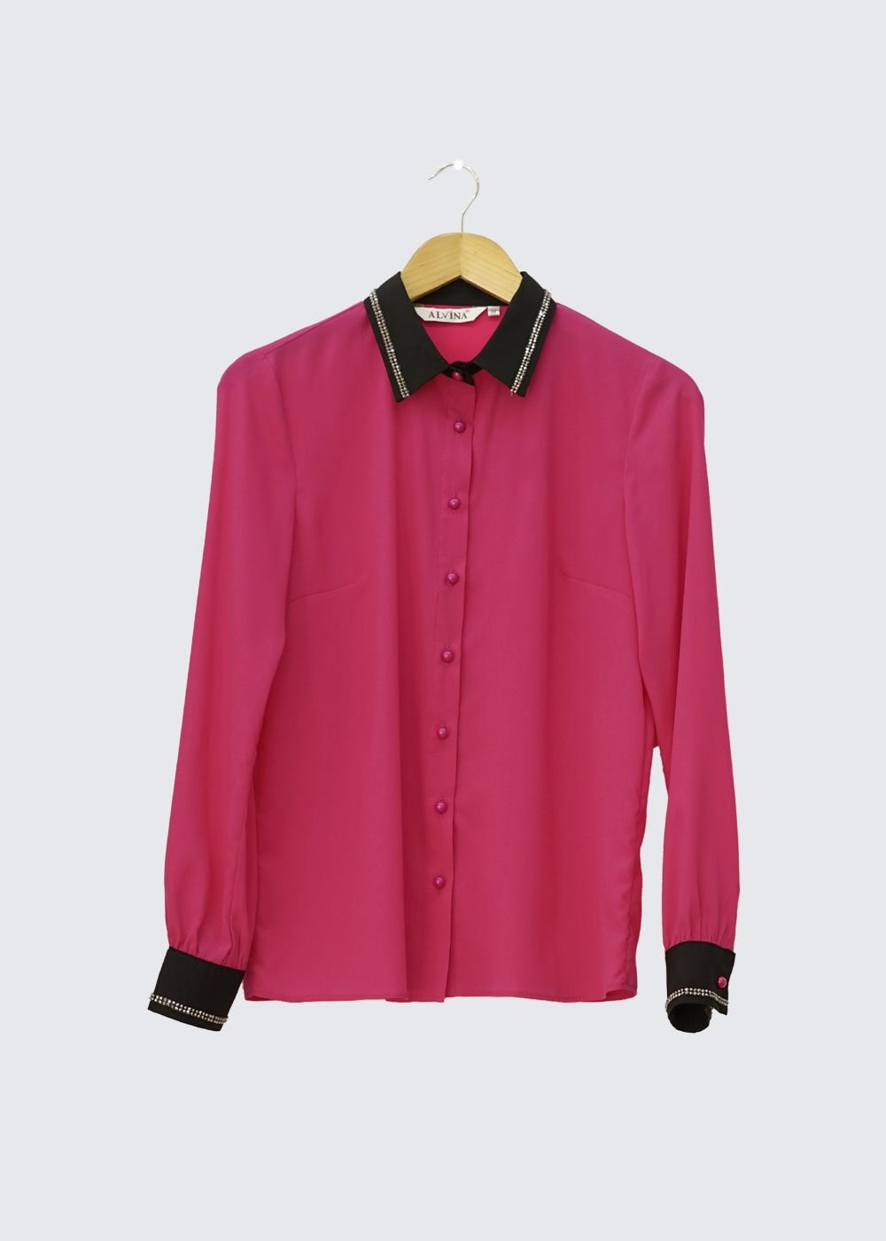 Tesettür giyim FUŞYA YAKASI VE MANŞETLERİ TAŞ İŞLEMELİ BLUZ 4727