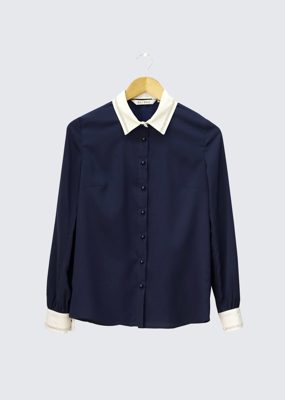 Tesettür giyim LACİVERT YAKASI VE MANŞETLERİ TAŞ İŞLEMELİ BLUZ 4727