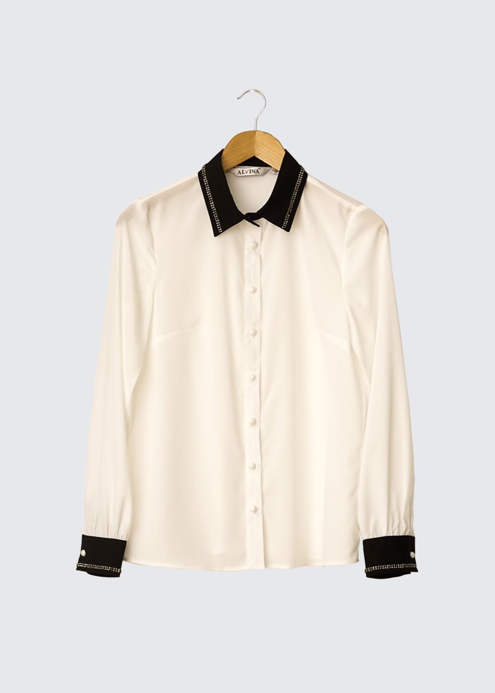 Tesettür giyim BEYAZ YAKASI VE MANŞETLERİ TAŞ İŞLEMELİ BLUZ 4727