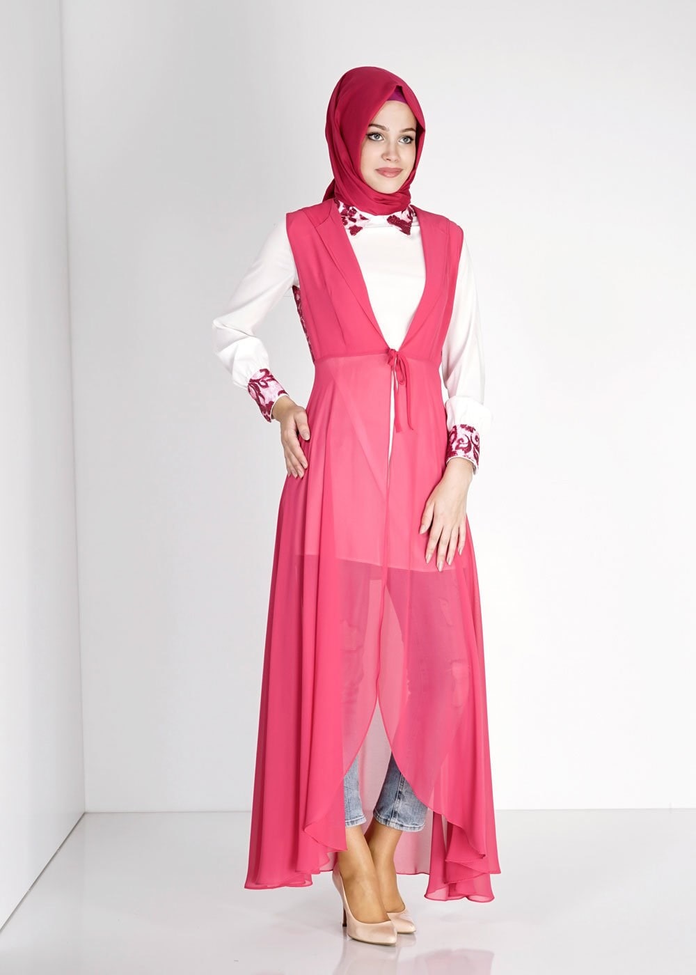 Tesettür giyim FUŞYA  İKİLİ ŞİFON TUNİK 4728