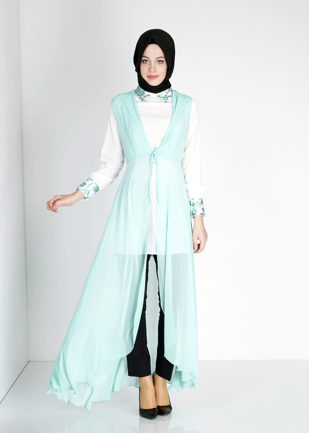 Tesettür giyim YEŞİL  İKİLİ ŞİFON TUNİK 4728