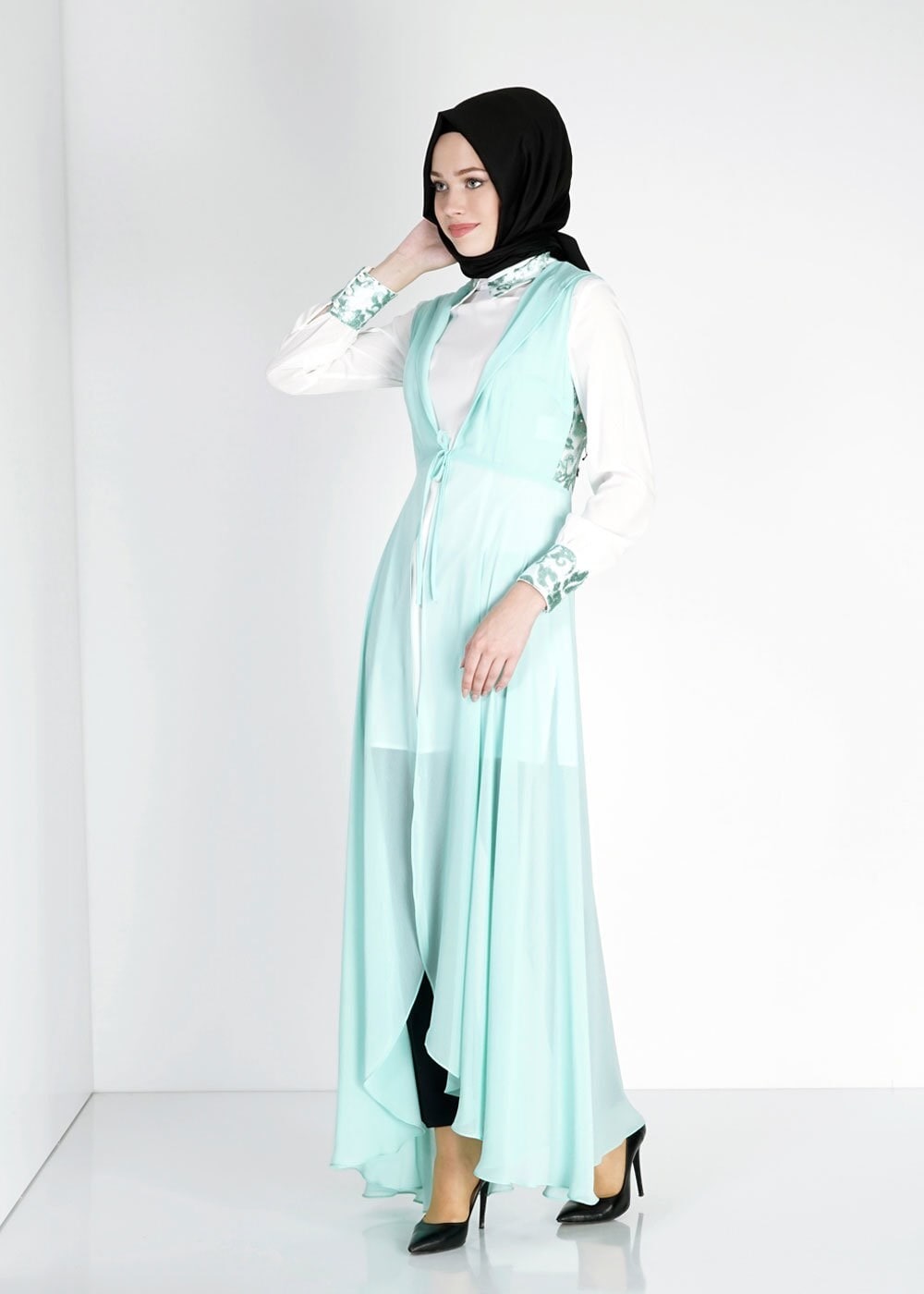 Tesettür giyim YEŞİL  İKİLİ ŞİFON TUNİK 4728