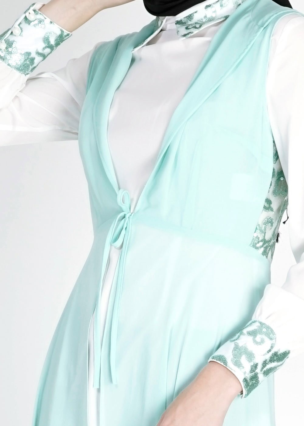 Tesettür giyim YEŞİL  İKİLİ ŞİFON TUNİK 4728