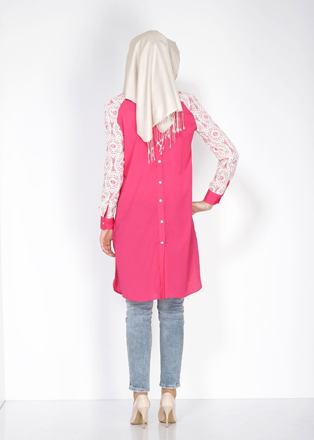 Tesettür giyim FUŞYA İŞLEMELİ DÜĞME DETAYLI TUNİK 4739