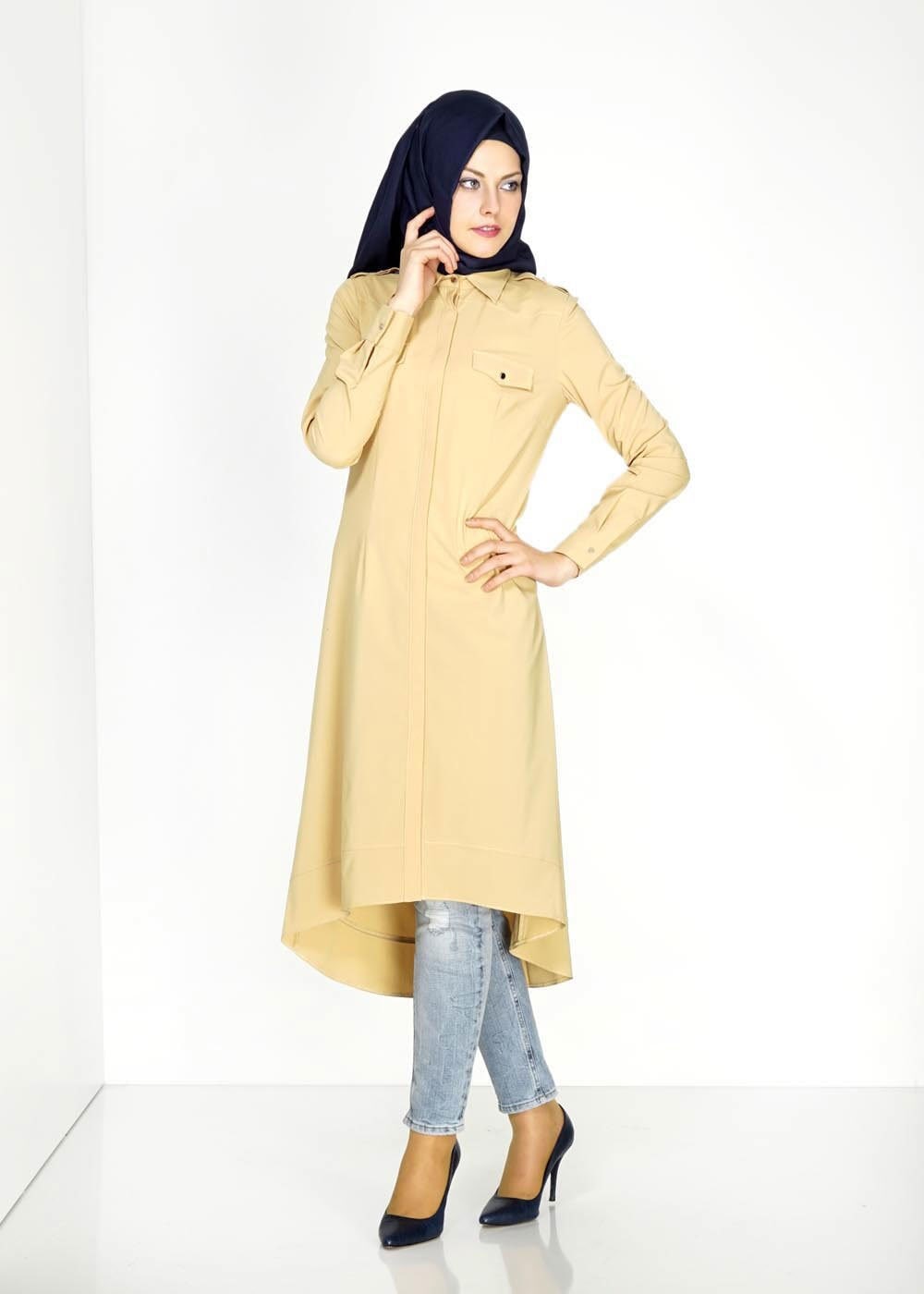 Tesettür giyim SARI ASİMETRİK KESİM TUNİK 4765