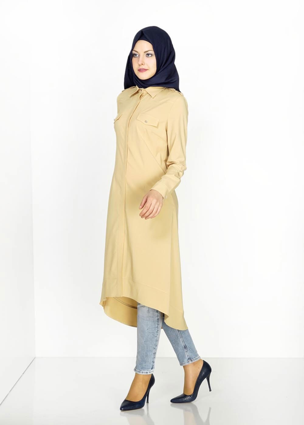 Tesettür giyim SARI ASİMETRİK KESİM TUNİK 4765
