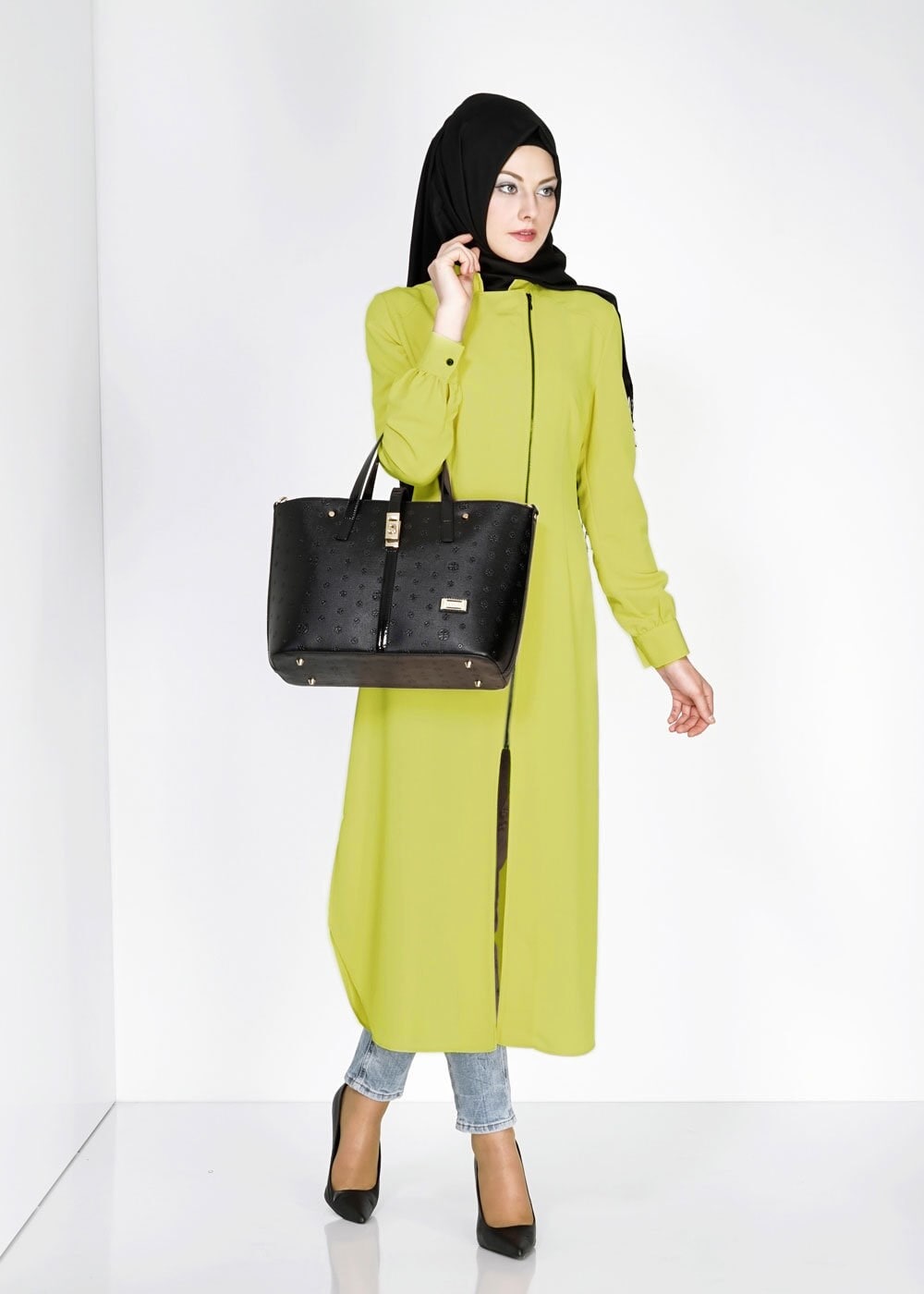 Tesettür giyim YEŞİL UZUN TESETTÜR TUNİK 4770