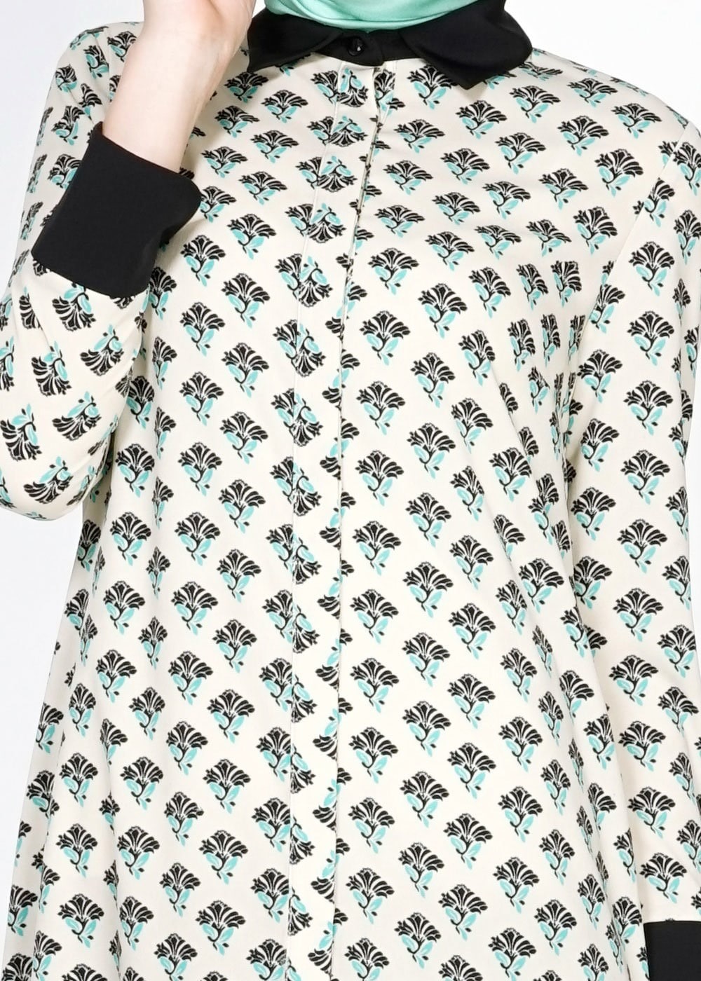 Tesettür giyim BEJ GÖMLEK YAKA DESENLİ TUNİK 4776