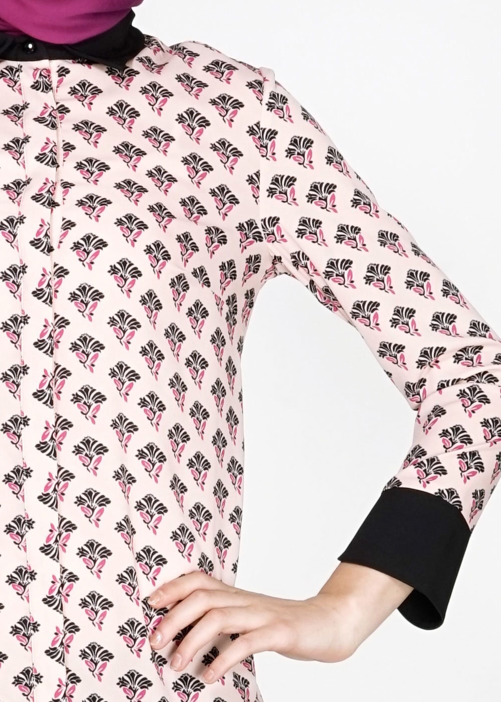 Tesettür giyim PUDRA GÖMLEK YAKA DESENLİ TUNİK 4776