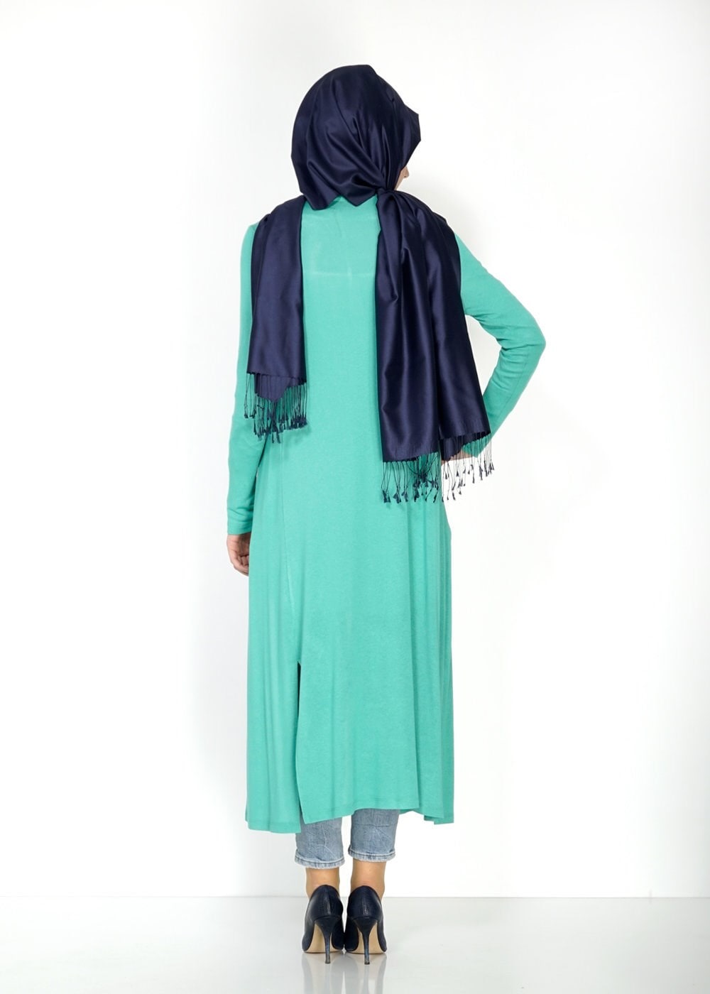 Tesettür giyim YEŞİL YANI YIRTMAÇLI DÜZ TUNİK 4809