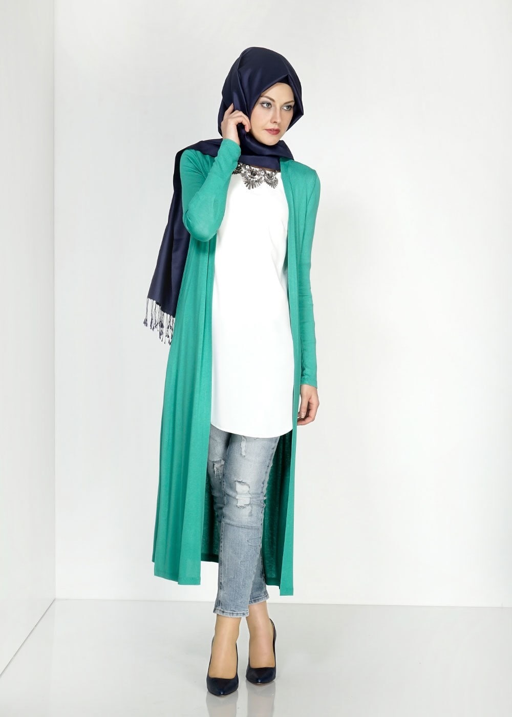 Tesettür giyim MAVİ YANI YIRTMAÇLI DÜZ TUNİK 4809