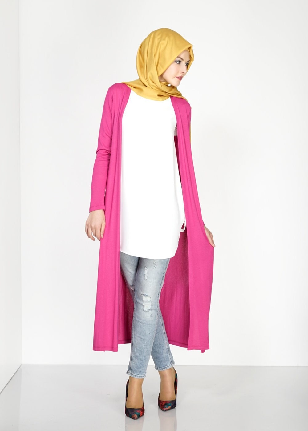 Tesettür giyim FUŞYA YANI YIRTMAÇLI DÜZ TUNİK 4809