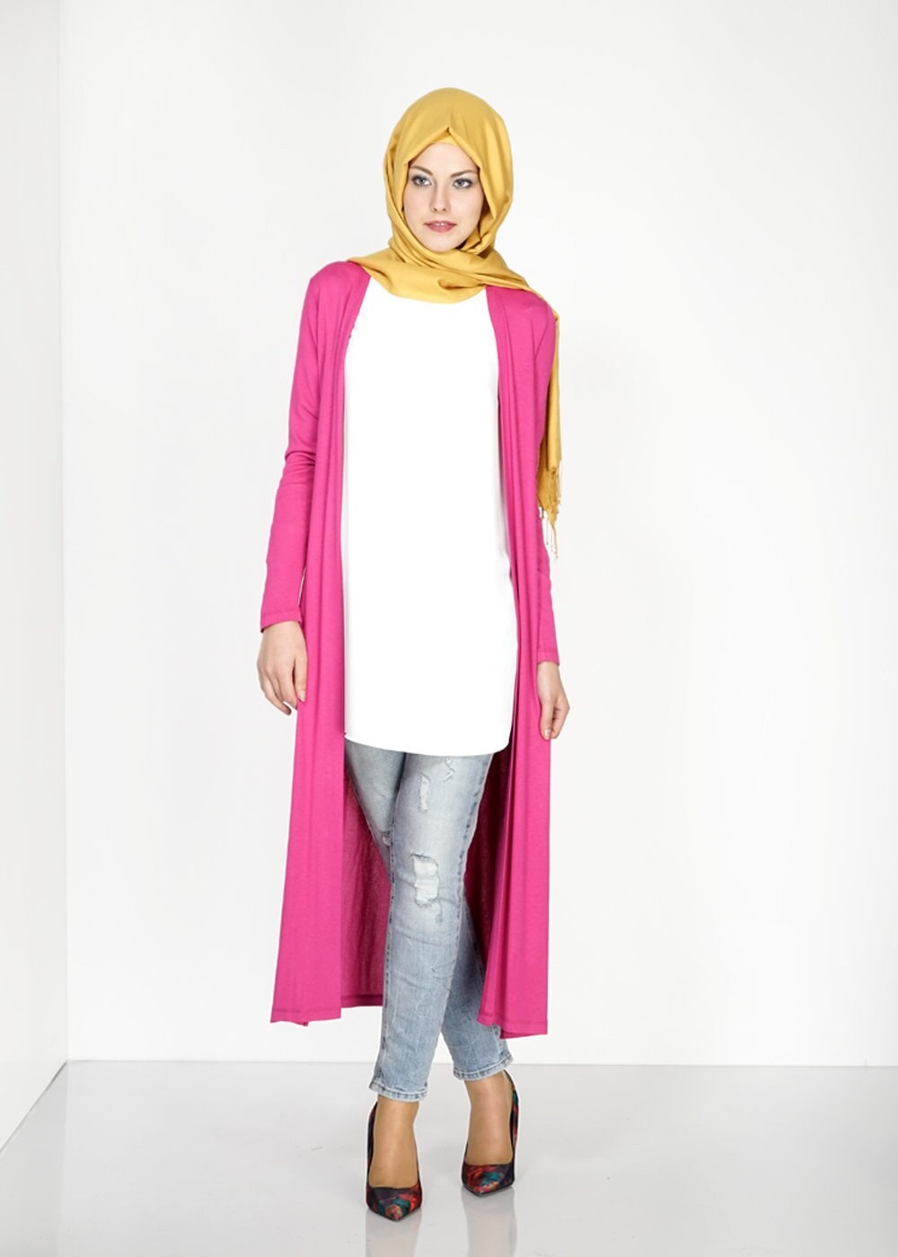 Tesettür giyim FUŞYA YANI YIRTMAÇLI DÜZ TUNİK 4809