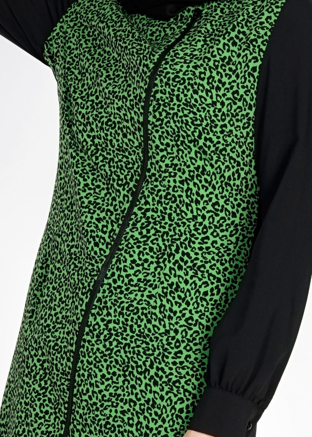 Tesettür giyim YEŞİL LEOPAR DESENLİ FERMUARLI TUNİK 4812