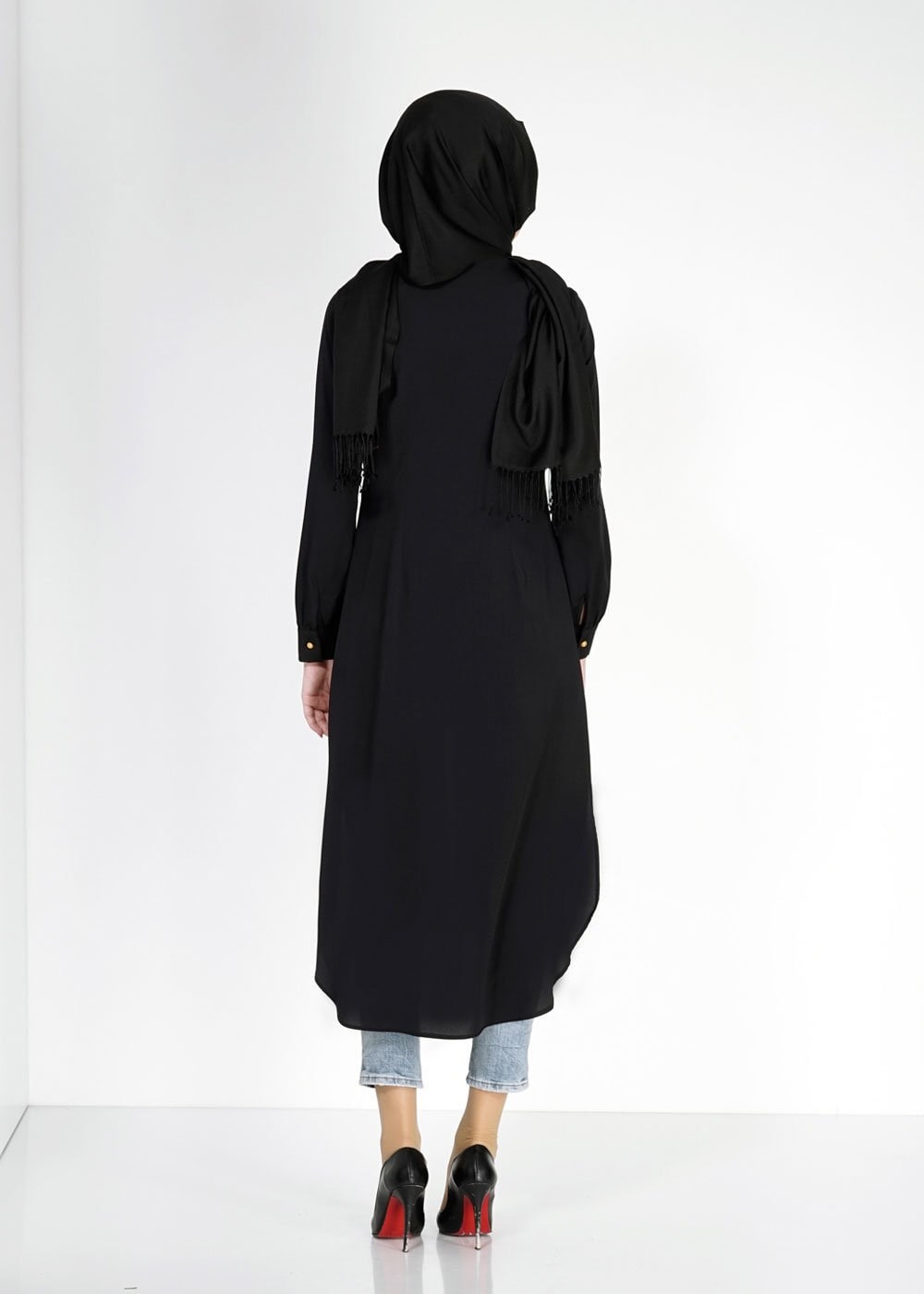 Tesettür giyim SARI LEOPAR DESENLİ FERMUARLI TUNİK 4812