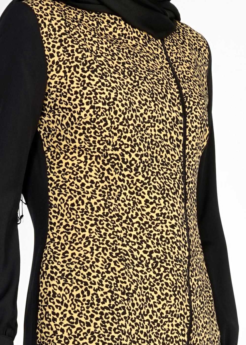 Tesettür giyim SARI LEOPAR DESENLİ FERMUARLI TUNİK 4812
