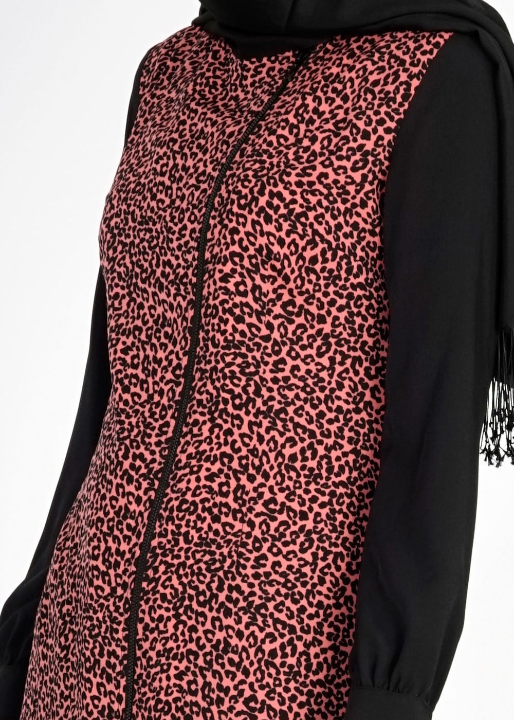 Tesettür giyim MERCAN LEOPAR DESENLİ FERMUARLI TUNİK 4812