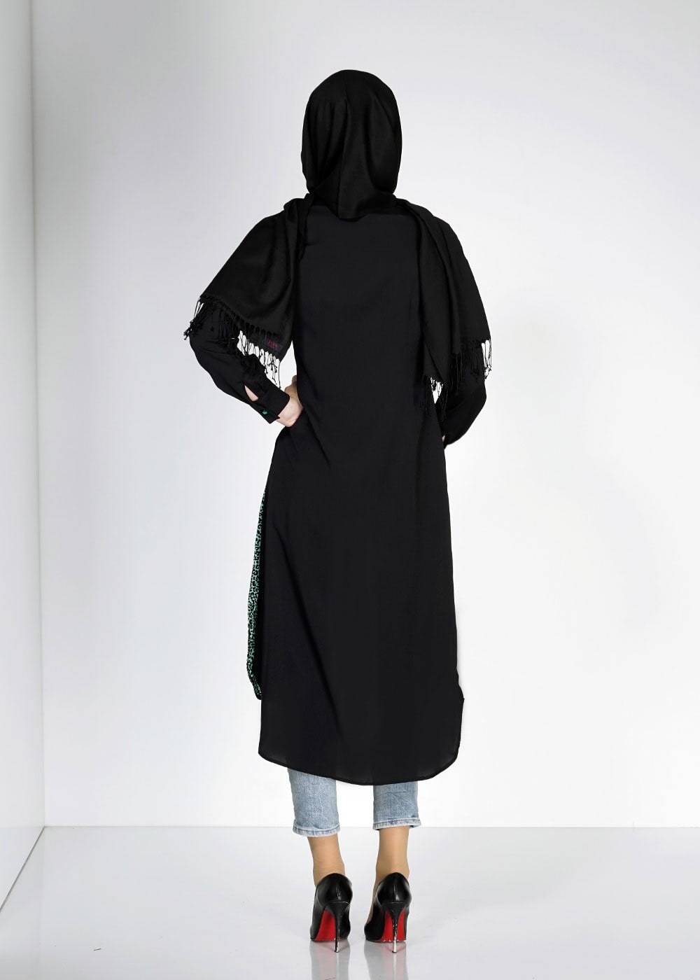 Tesettür giyim YEŞİL LEOPAR DESENLİ FERMUARLI TUNİK 4812