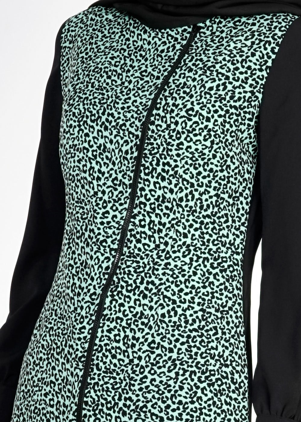 Tesettür giyim YEŞİL LEOPAR DESENLİ FERMUARLI TUNİK 4812