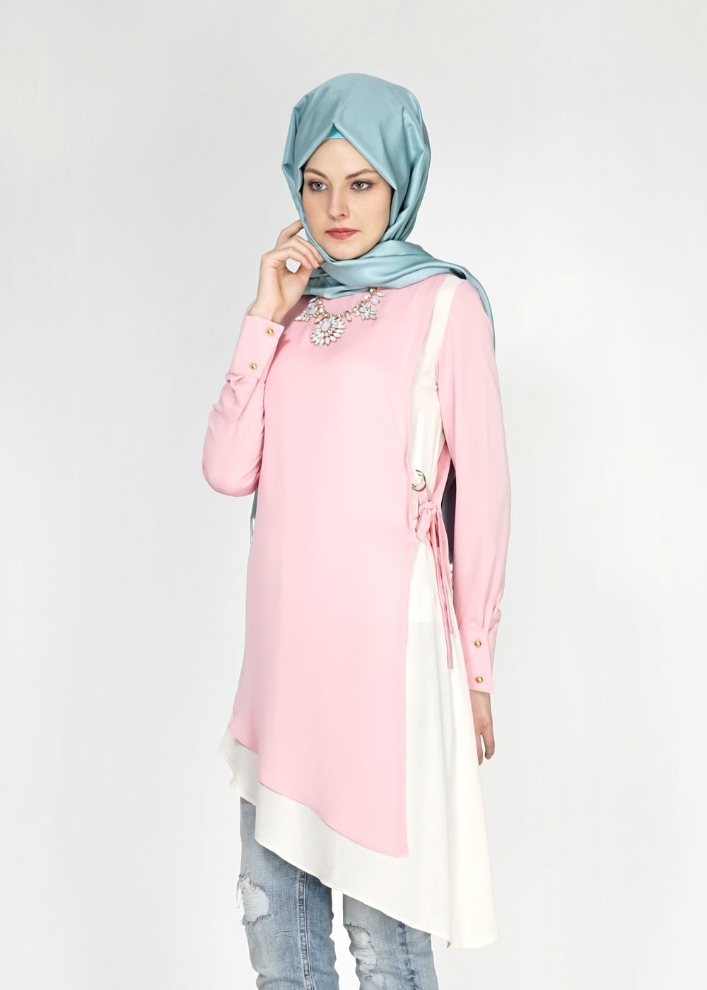 Tesettür giyim PUDRA ASİMETRİK KESİM TUNİK 4830