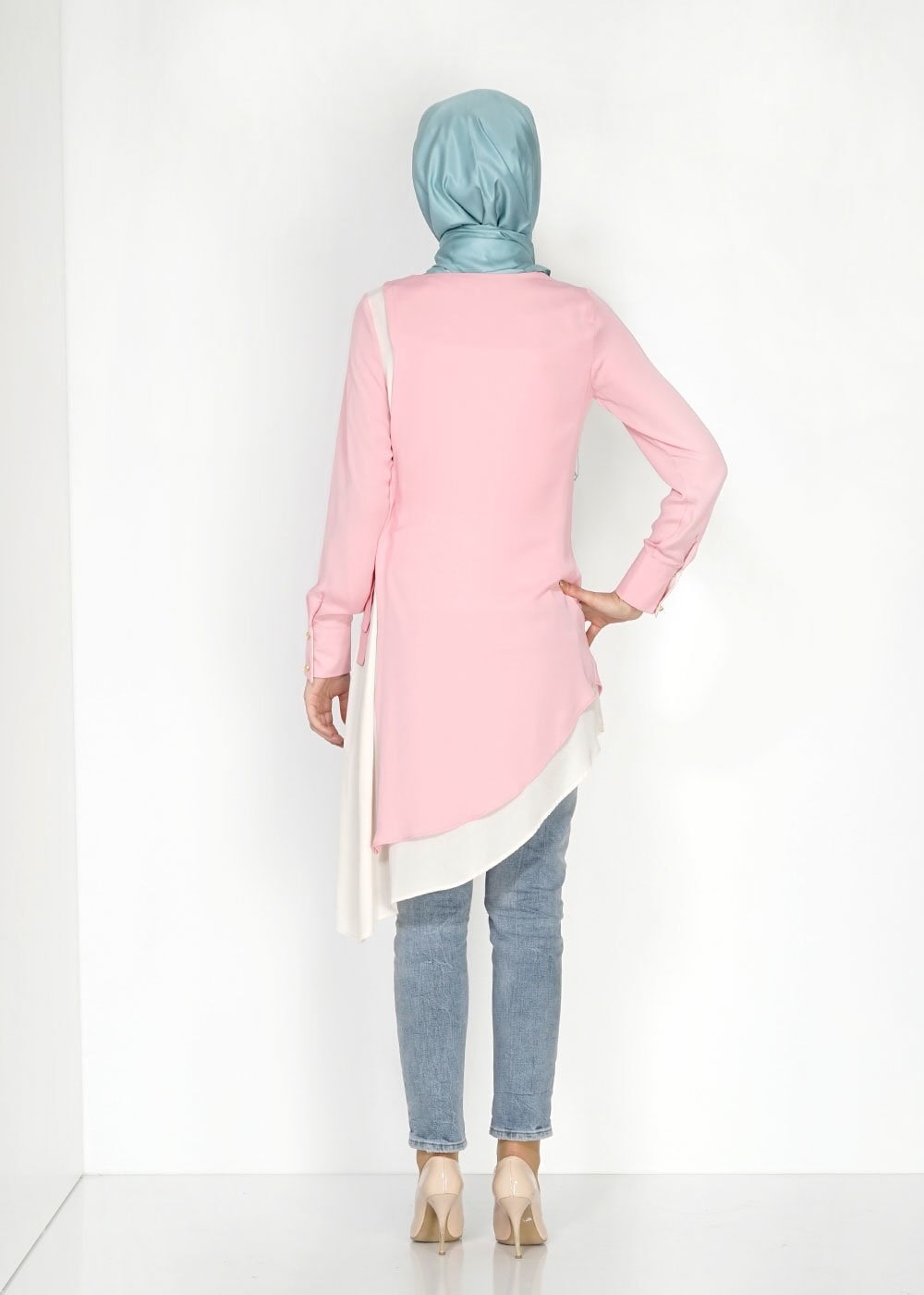 Tesettür giyim PUDRA ASİMETRİK KESİM TUNİK 4830