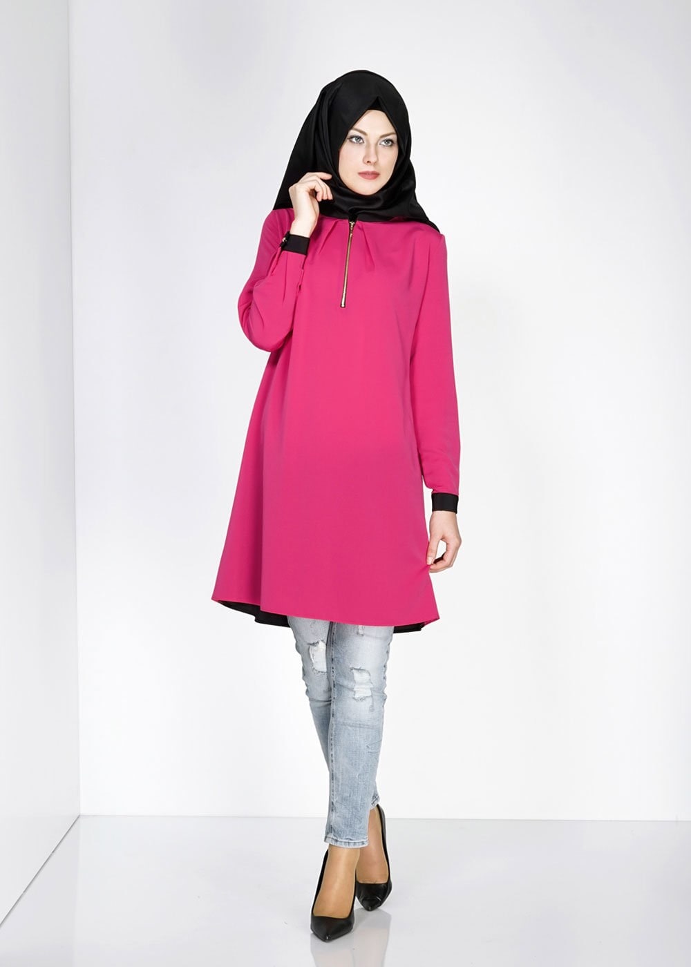 Tesettür giyim FUŞYA İKİ RENKLİ TUNİK 4836