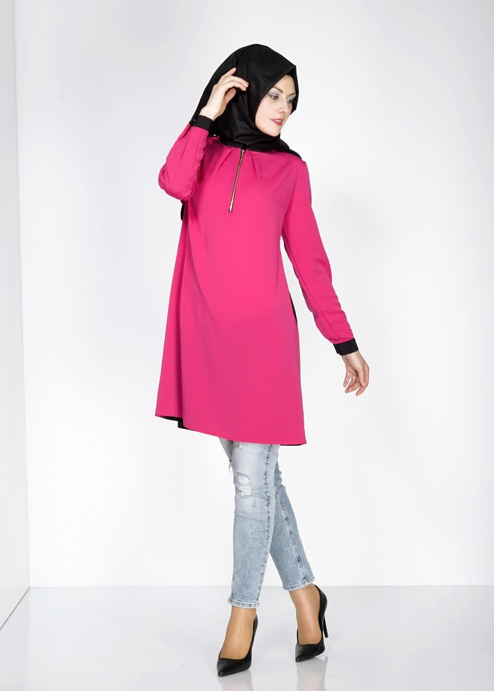 Tesettür giyim FUŞYA İKİ RENKLİ TUNİK 4836