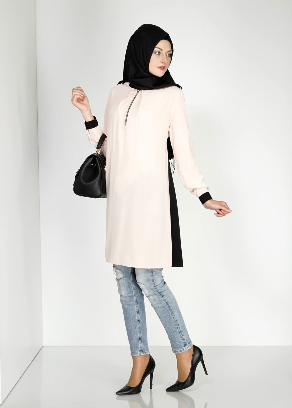 Tesettür giyim PUDRA İKİ RENKLİ TUNİK 4836