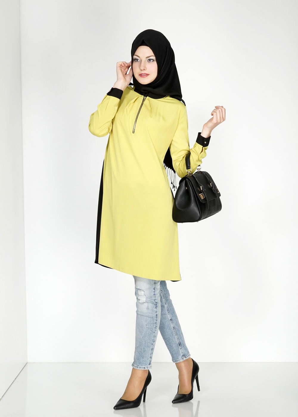 Tesettür giyim YEŞİL İKİ RENKLİ TUNİK 4836