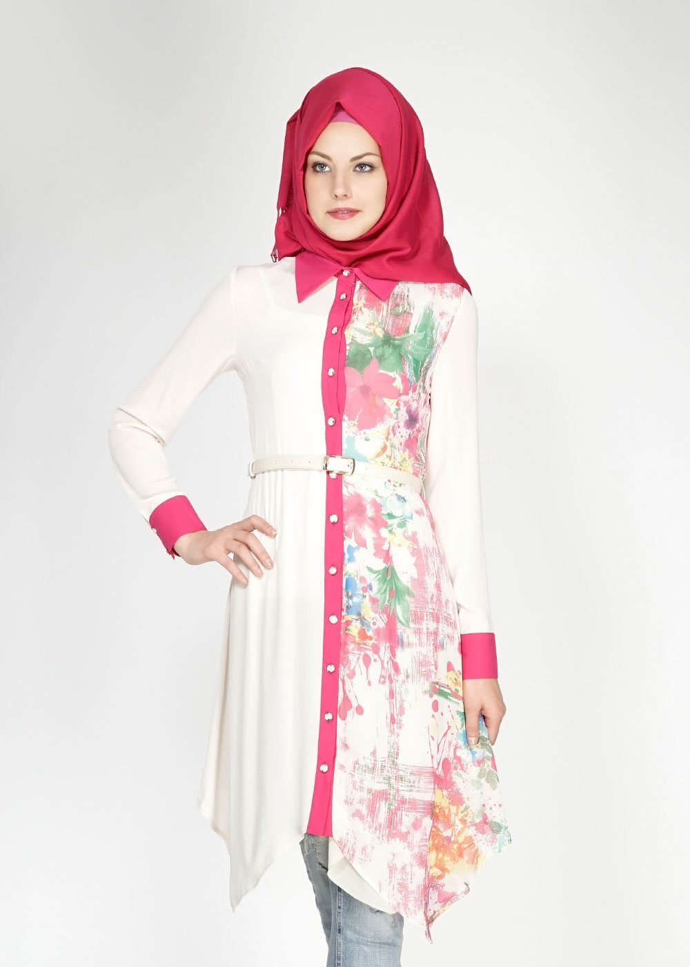 Tesettür giyim FUŞYA DESENLİ TUNİK 4848