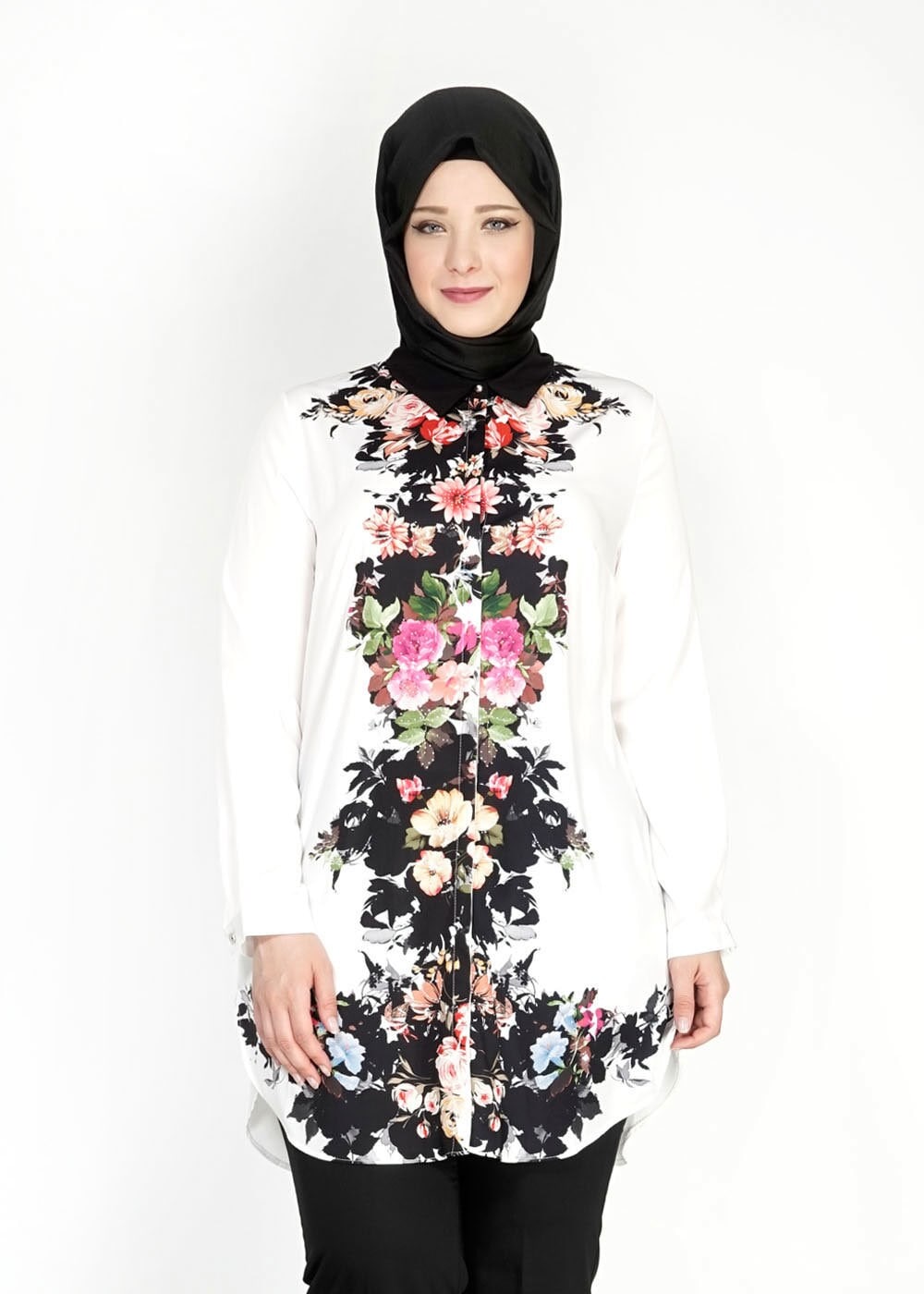 Tesettür giyim BEJ ÇİÇEK DESENLİ TUNİK 4850