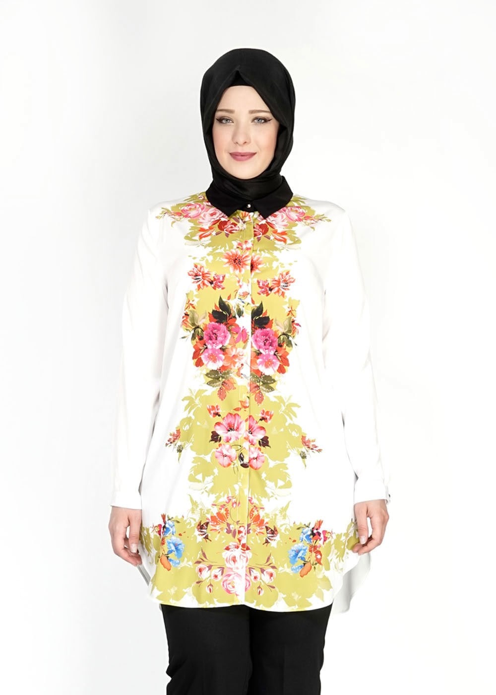 Tesettür giyim BEJ ÇİÇEK DESENLİ TUNİK 4850