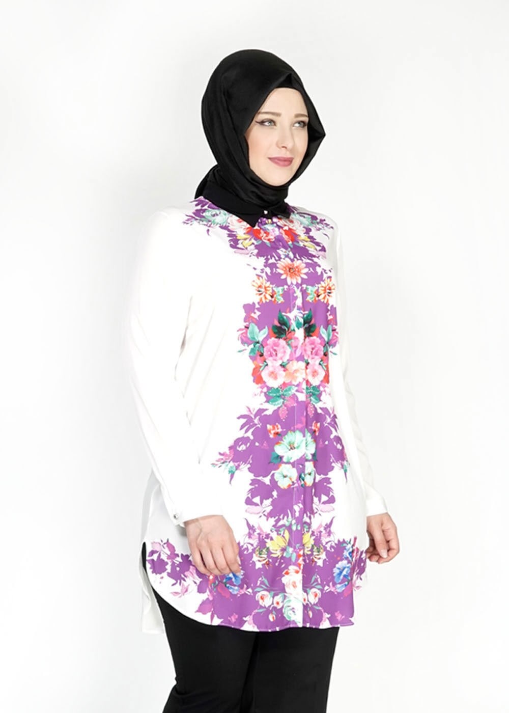 Tesettür giyim BEJ ÇİÇEK DESENLİ TUNİK 4850