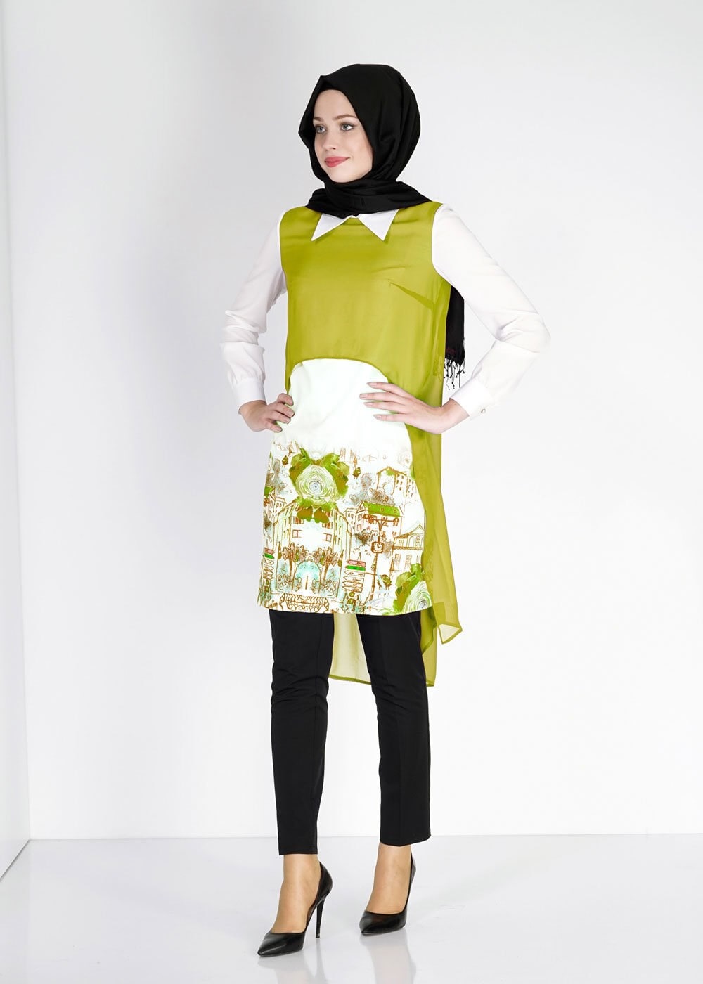 Tesettür giyim YEŞİL ŞİFON TUNİK 4854