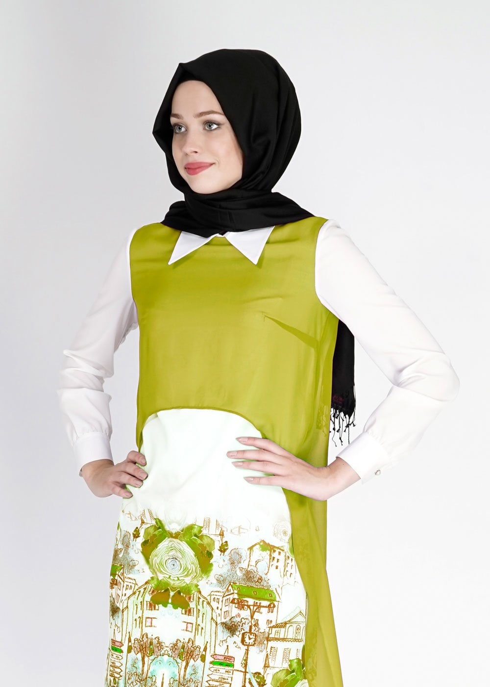 Tesettür giyim YEŞİL ŞİFON TUNİK 4854