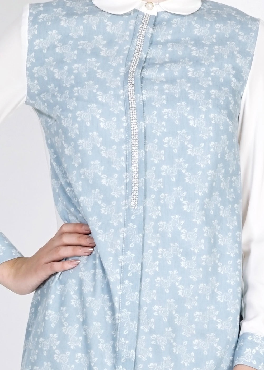 Tesettür giyim MAVİ DESENLİ TUNİK 4858