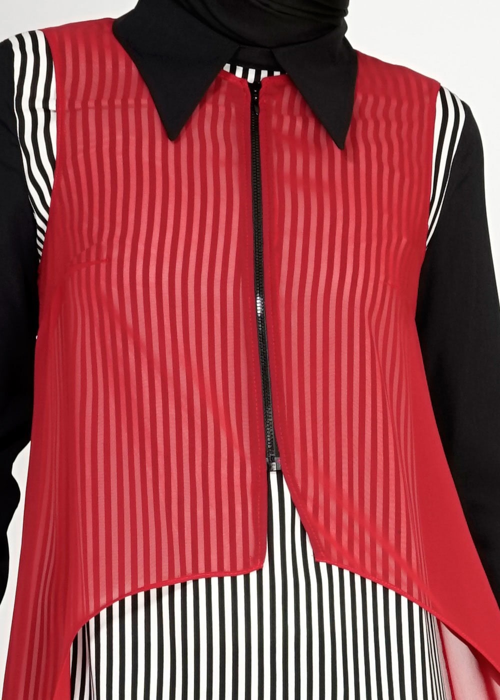 Tesettür giyim BORDO ÇİZGİLİ İKİLİ ŞİFON TUNİK 4861