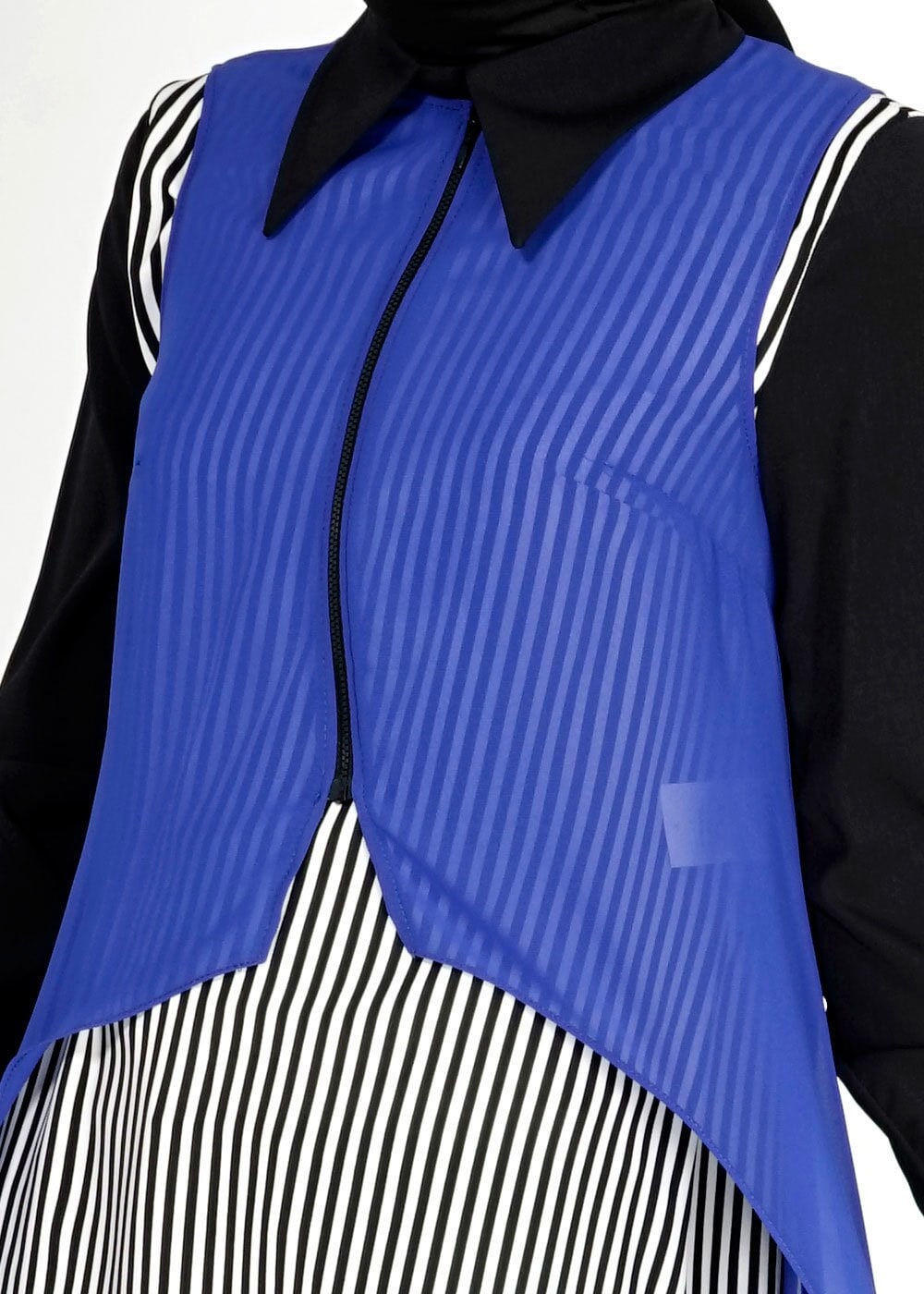 Tesettür giyim LACİVERT ÇİZGİLİ İKİLİ ŞİFON TUNİK 4861