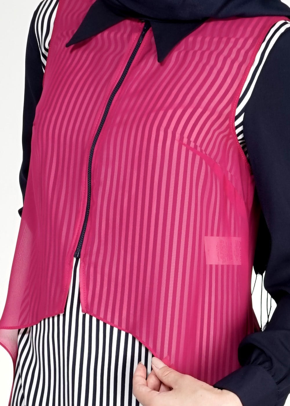 Tesettür giyim MOR ÇİZGİLİ İKİLİ ŞİFON TUNİK 4861