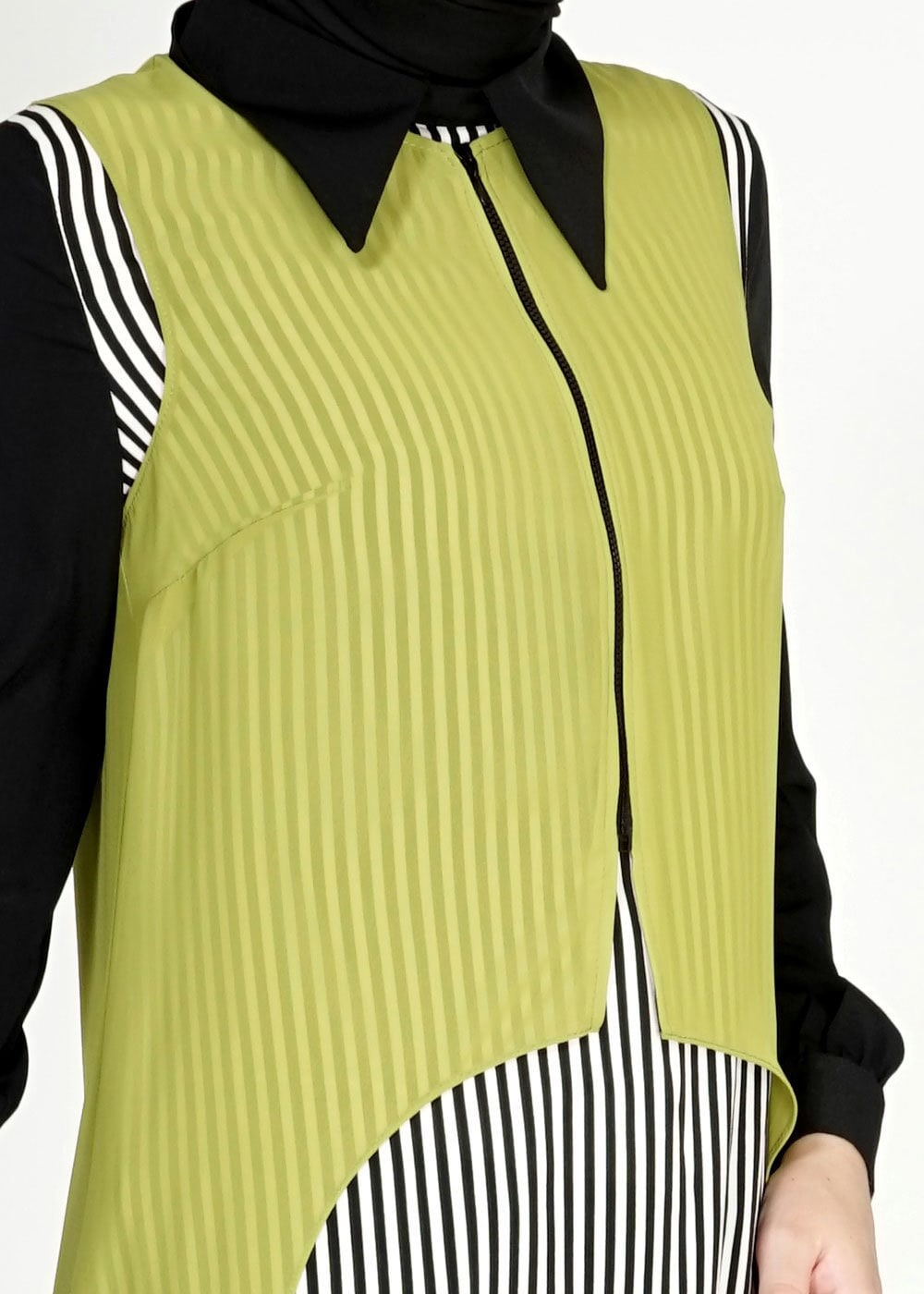 Tesettür giyim YEŞİL ÇİZGİLİ İKİLİ ŞİFON TUNİK 4861