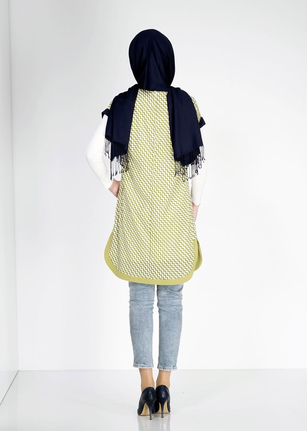 Tesettür giyim YEŞİL ZİKZAK DESENLİ TUNİK 4873