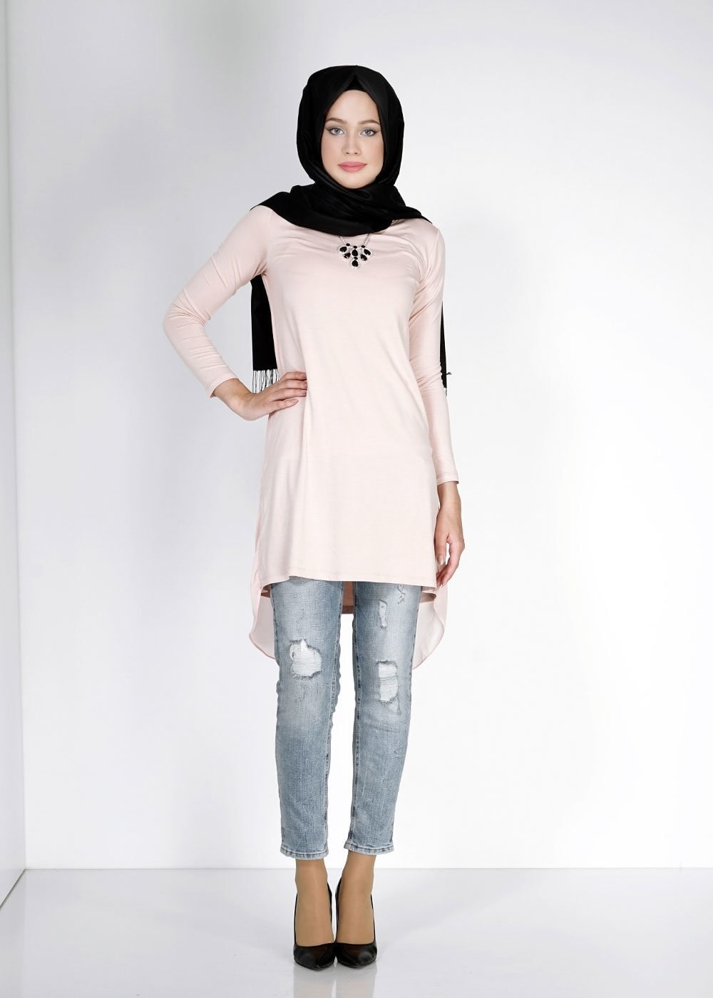 Tesettür giyim BEJ ASİMETRİK KESİM TUNİK 4878